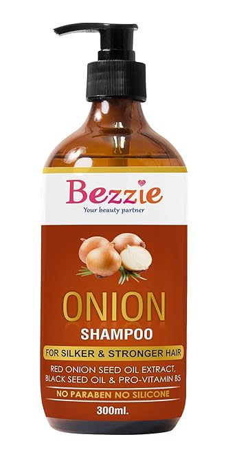 Bezzie Onion Shampoo With Red Onion Seed Oil Extract, Black Seed Oil & Pro-Vitamin B5 For Hair Fall Control & Hair Growth | Suitable for All Type Hair - 300 ml