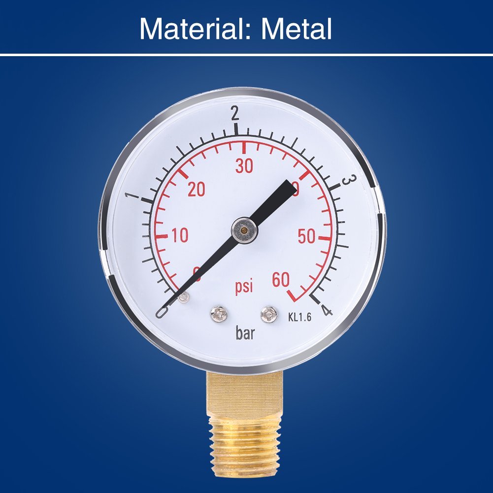 Mini manómetro de Baja presión 1/4" NPT Manómetro de Montaje Lateral de latón para Combustible, Aire, Aceite o Agua 0-4bar / 0-60psi NPT