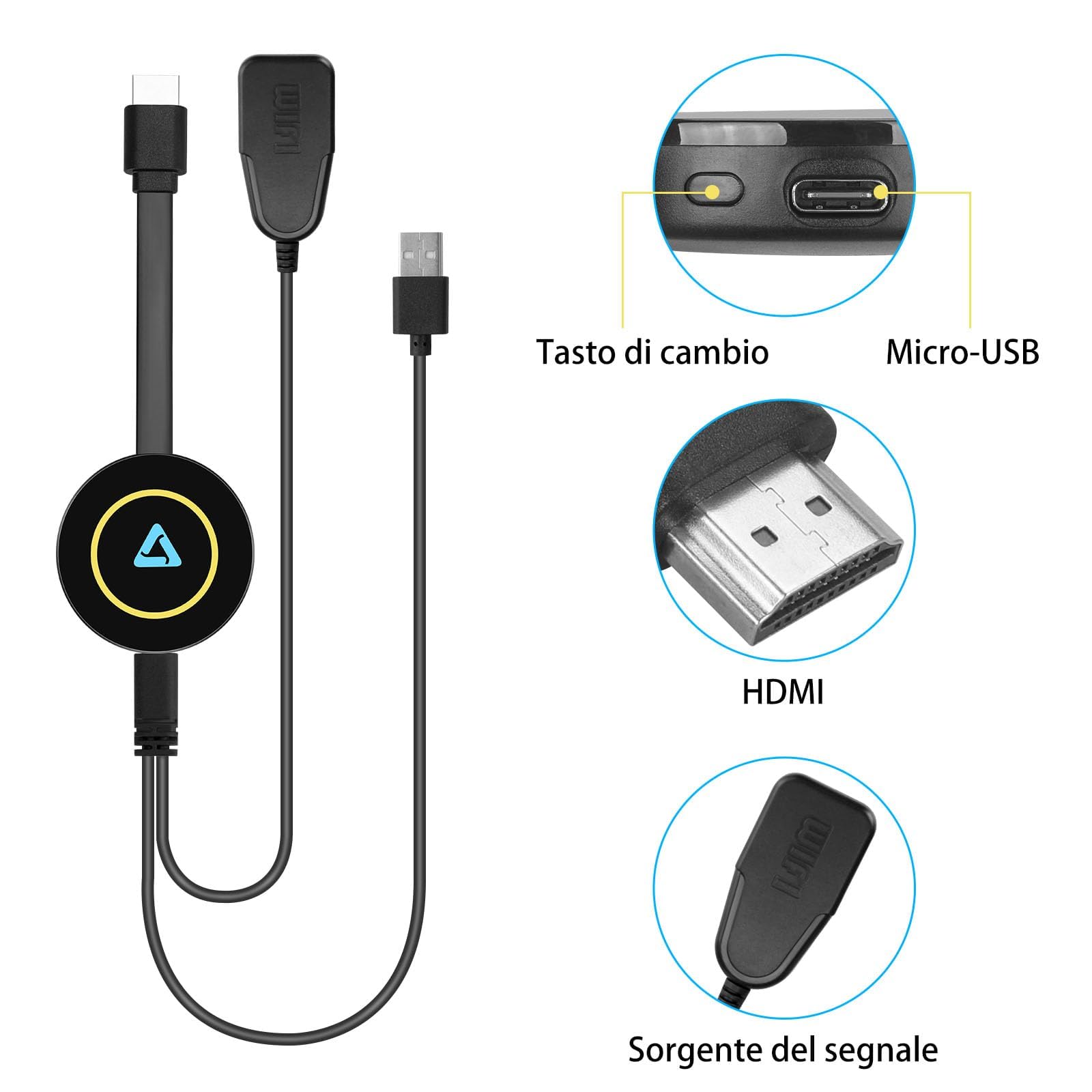 4K Wireless HDMI Adapter, Miracast Dongle für TV, Plug & Play Bildschirmübertragung von Smartphone, Laptop auf Fernseher/Monitor/Projektor, kompatibel mit iOS, Android, Windows & macOS