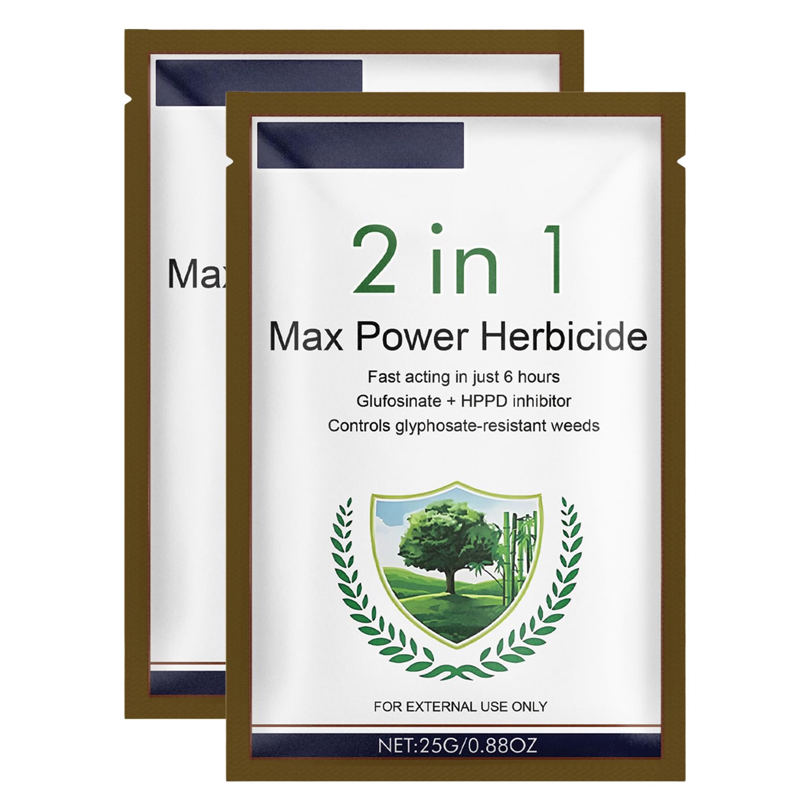 2 in 1 Max Power Herbicide, Fast-Acting Weed Killer, Glufosinate Ammonium + HPPD Inhibitor, Controls Glyphosate-Resistant Weeds, 25g (2 PCS)