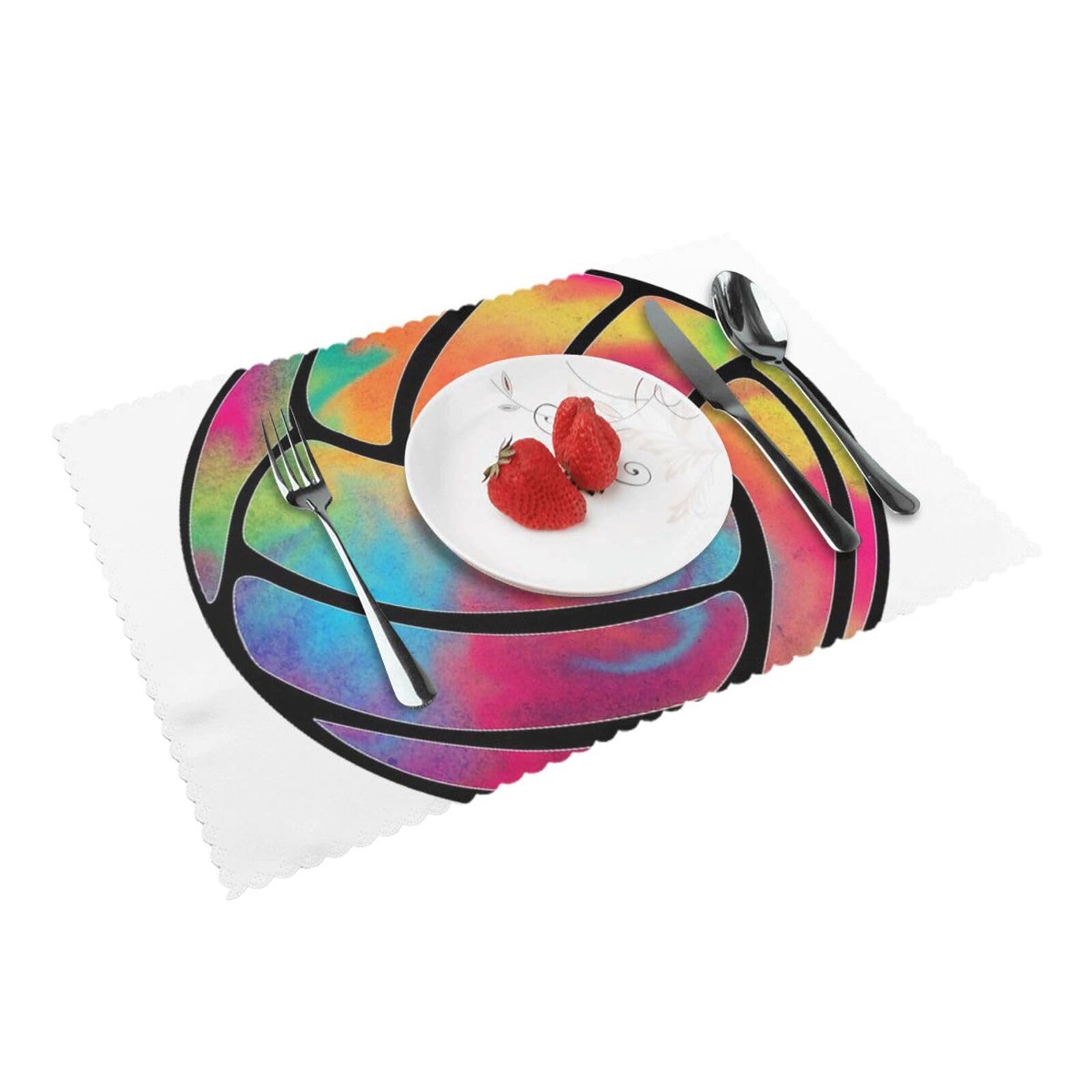 Rainbow Volleyball Printed Placemats Set of 4 PCS Washable Placemat for Kitchen Table Heat-resistant Table Mats 45x30 CM