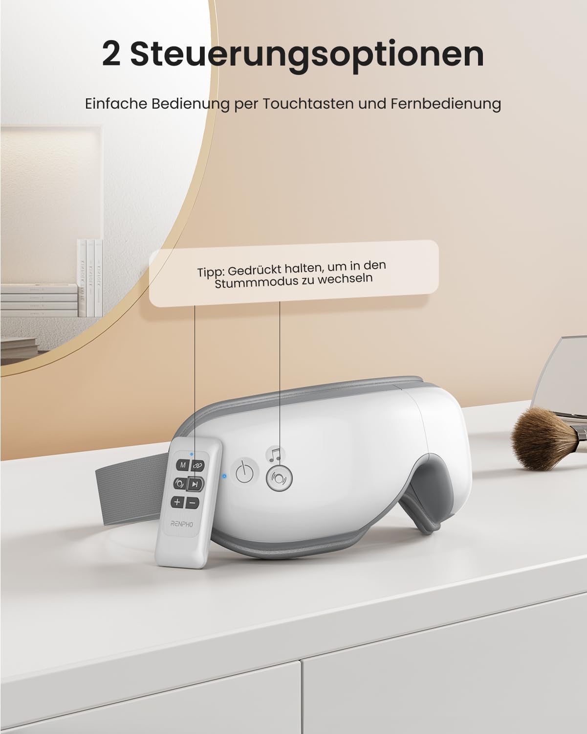 RENPHO Augenmassagegerät mit Wärmefunktion & Fernbedienung, Eyeris 1 Massagebrille gegen trockene Augen & Migräne, Bluetooth Musik, Faltbar, Ideales Wellness Geschenk