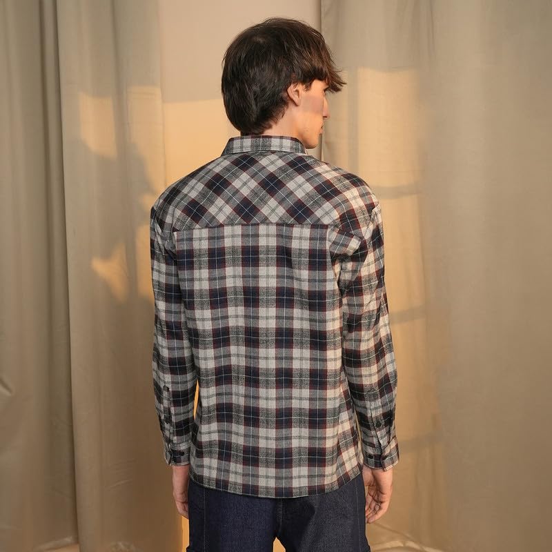 Image of CAHOOT Men's Gingham Shirt | Casual Wear | Spread Collar | Long Sleeve | Button Closure | Shirt Crafted with Comfort Fit for Everyday Wear