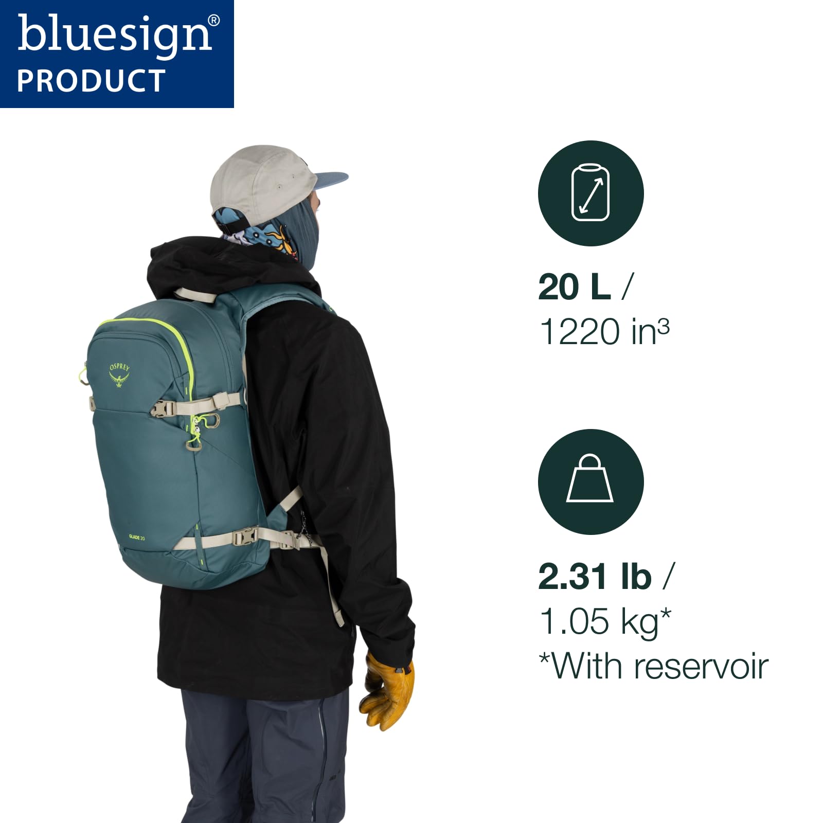Osprey Glade 20L Ski and Snowboard Backpack with Hydraulics 2.5L Water Reservoir
