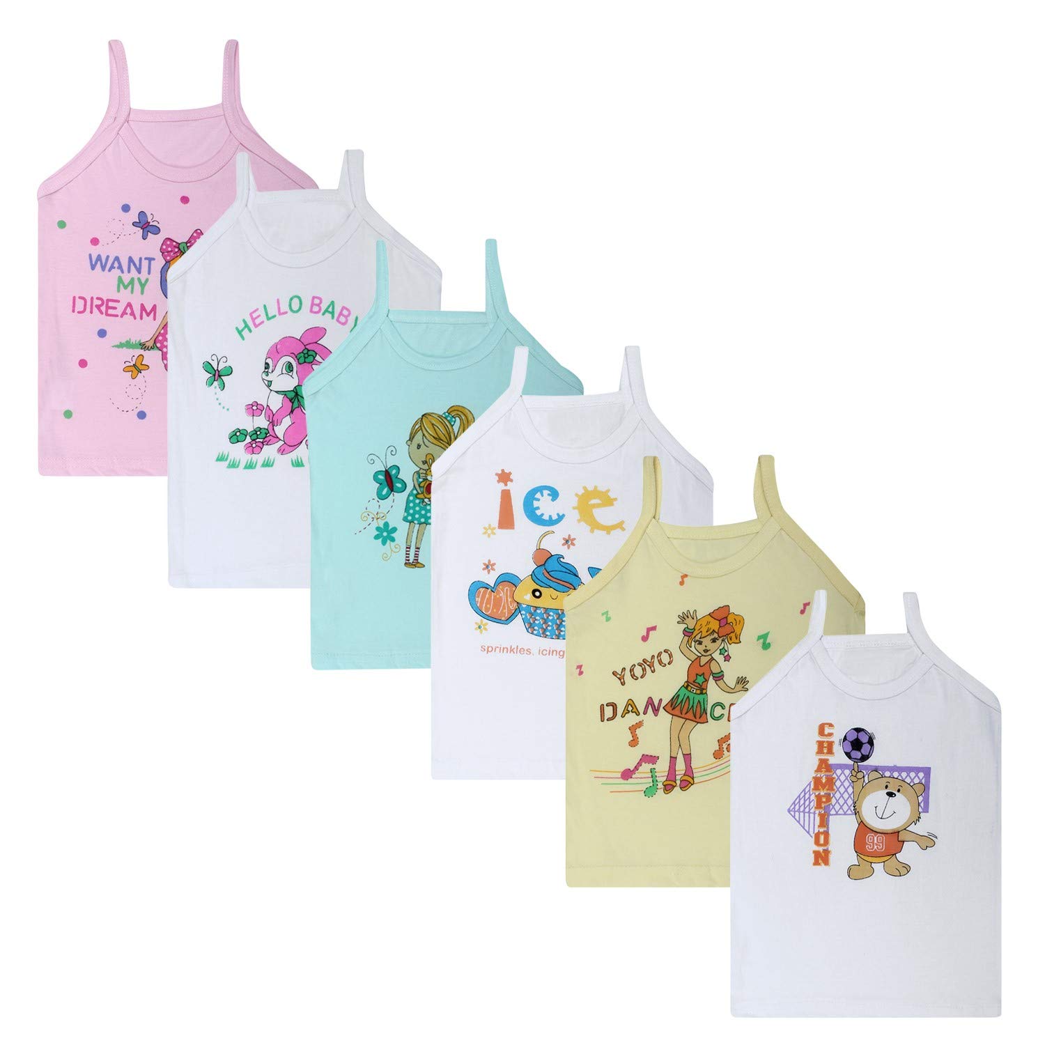superminis Baby Girl's Sleeveless Printed Cotton Regular Fit Camisole Slips - Pack of 6 - Review, Price and Buying Guide