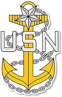 1-Star USN Anchor Rank: Senior Chief Petty Officer Shaped Sticker (Naval Insignia Logo Vinyl Decal for car or Laptop) Navy Licensed