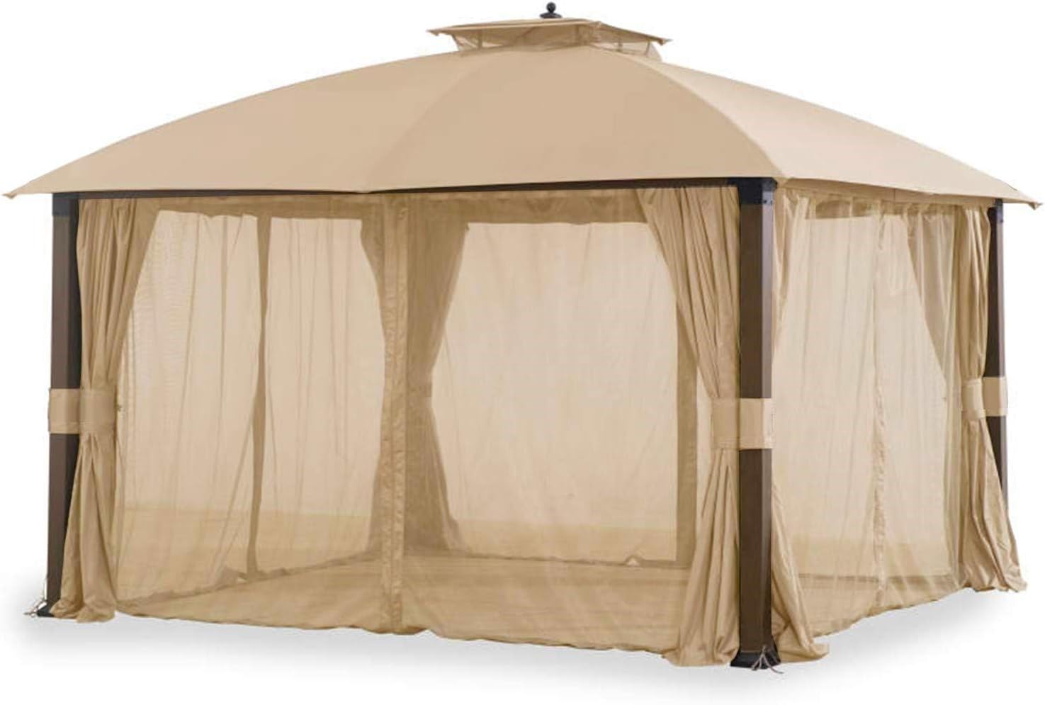 Garden Winds Reinforced Replacement Canopy Top Cover and Netting Set Compatible with The Broyhill Eagle Brooke Ashford Asheville A101007600 10' x 12' Gazebo - Classic Sand, Riplock 350