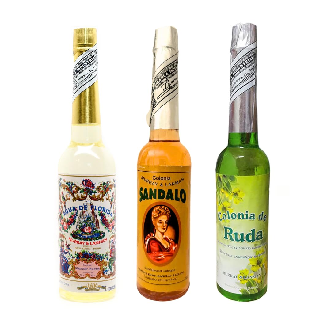 Pack Florida Agua de Perú Original, Agua Sandalo y Agua Ruda. Pack 3 Botellas de 270ml. Murray Y LanMan. Amarilla Original de Perú. Agua De Colonia.