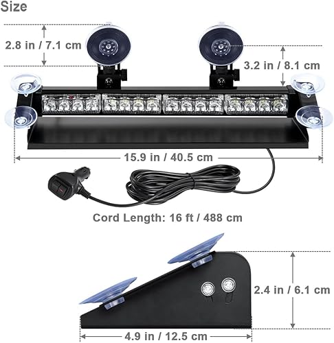 Miniatura 4 de WOWTOU Barra de luz estroboscópica de emergencia LED ámbar blanca para camiones, vehículos de construcción, coches de seguridad, 29 patrones de