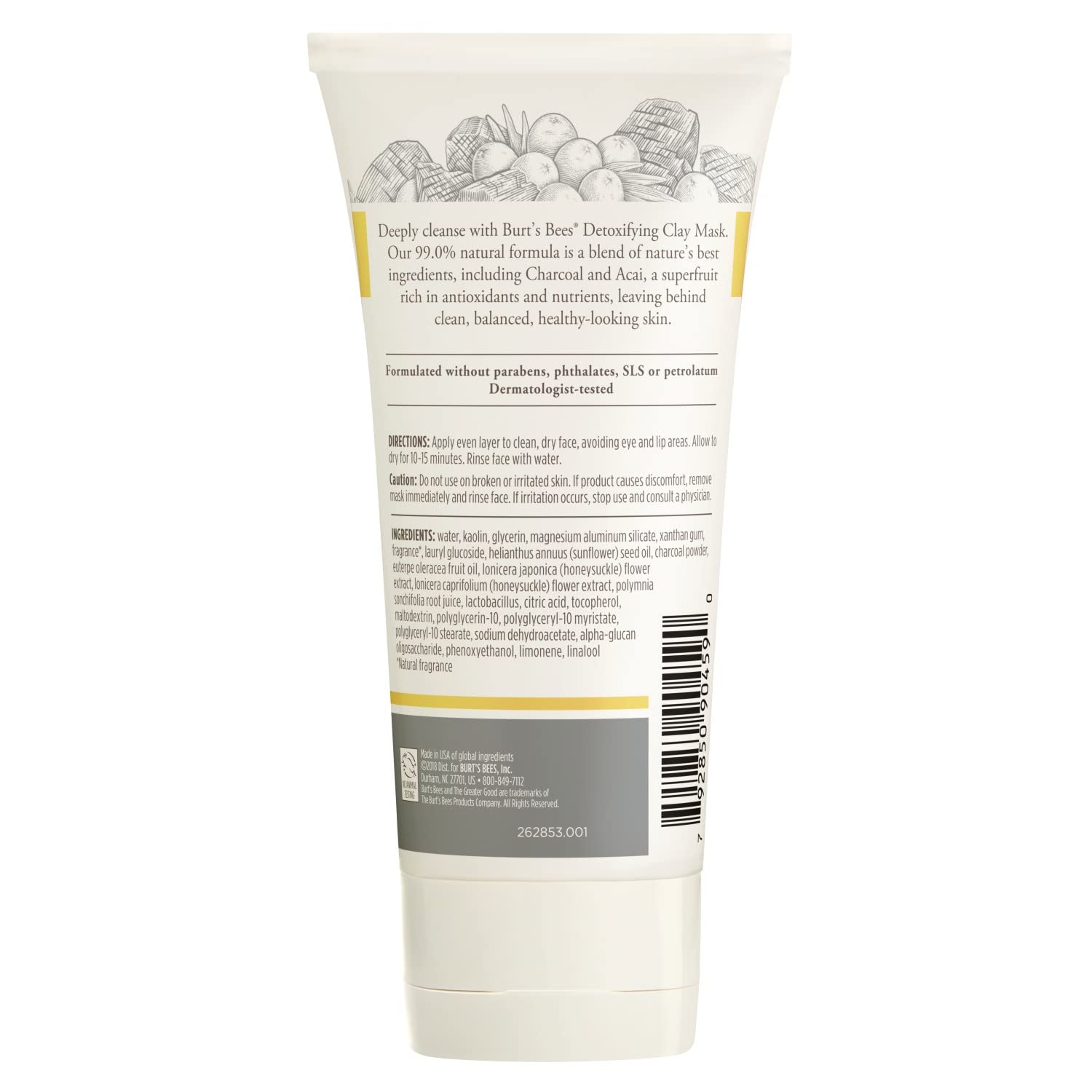 Burt's Bees Detoxifying Facial Clay Mask with Charcoal & Acai Oil, 2.5 Oz (Package May Vary)