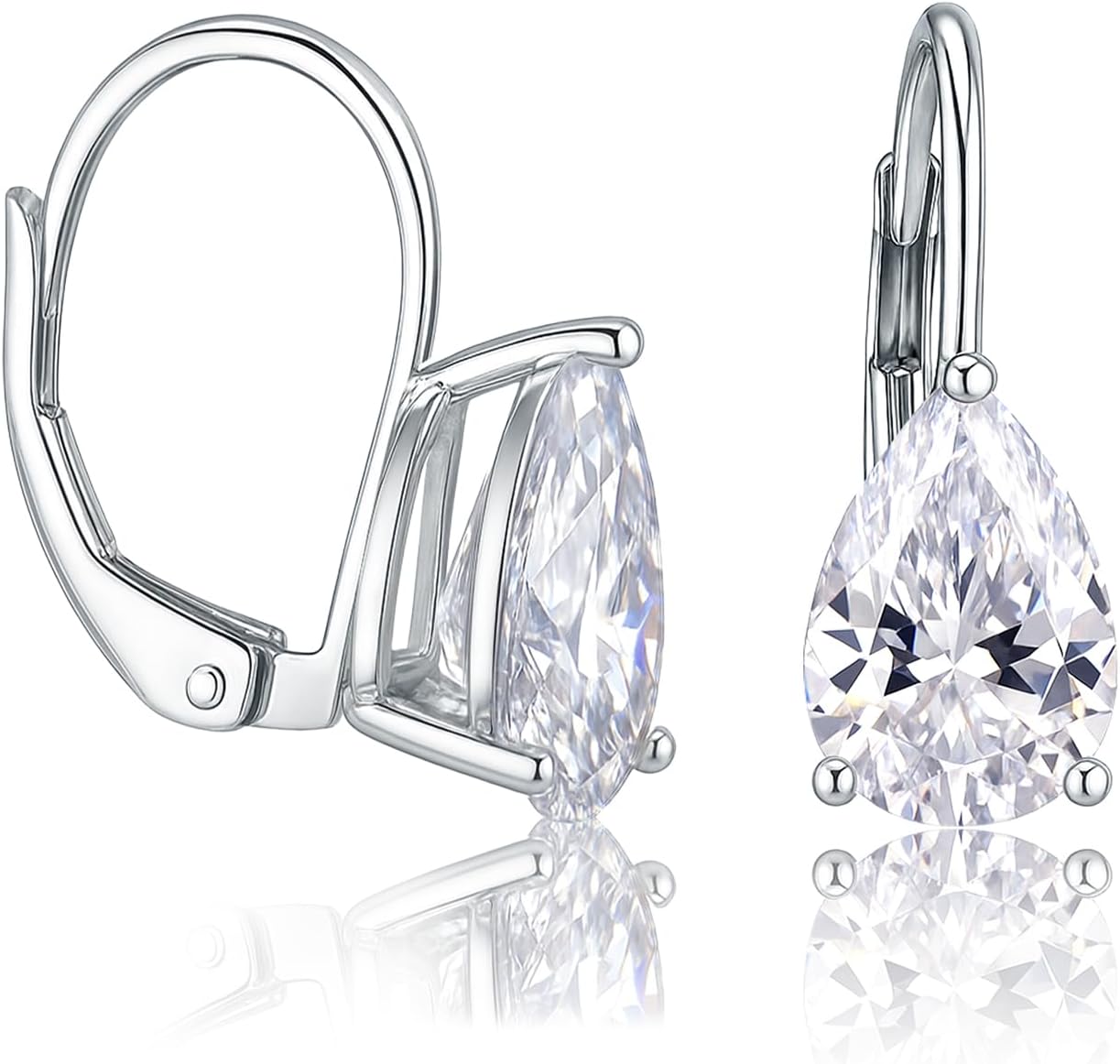LeCalla 925 Sterling Silver Cubic Zirconia Earrings for Women | Pear-Cut Cubic Zirconia Drop Leverback Earrings | Teardrop Solitaire CZ Earring Birthstone Jewelry Gifts for Her