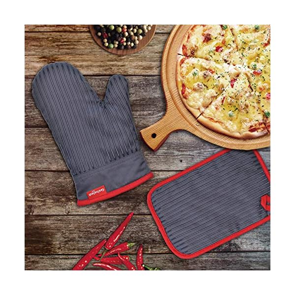 Oven mitts and pot holders set hot pads for kitchen cooking grill 500 heat resistant oven mit pure cotton and terrycloth lining heavy duty thick oven gloves grey 4 piece set  urban country home decor