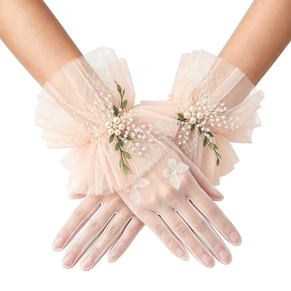 PATPAT® Bridal Wedding White Gloves for Women with Pearl, Elegant Lace Gloves for Women Princess Glove for Bride, Cosplay & Formal Events Banquet Stage Performance Accessories-image-24