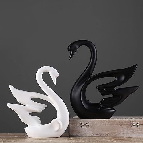 Miniatura 3 de Wnvivi 2 figuras de cisne, escultura de cisne de cerámica en blanco y negro, decoración moderna de cisne para pareja para dormitorio, estante de