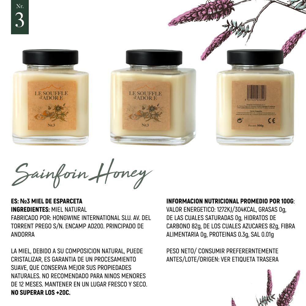 Miel de Esparceta Premium, Blanca, Cremosa, de Sabor Suave, 100% Natural, de Abeja, Pura, Sin Azúcar, Sin Aditivos, case 2 х 500 g | Pack Exclusivo | Le Souffle d'Adore