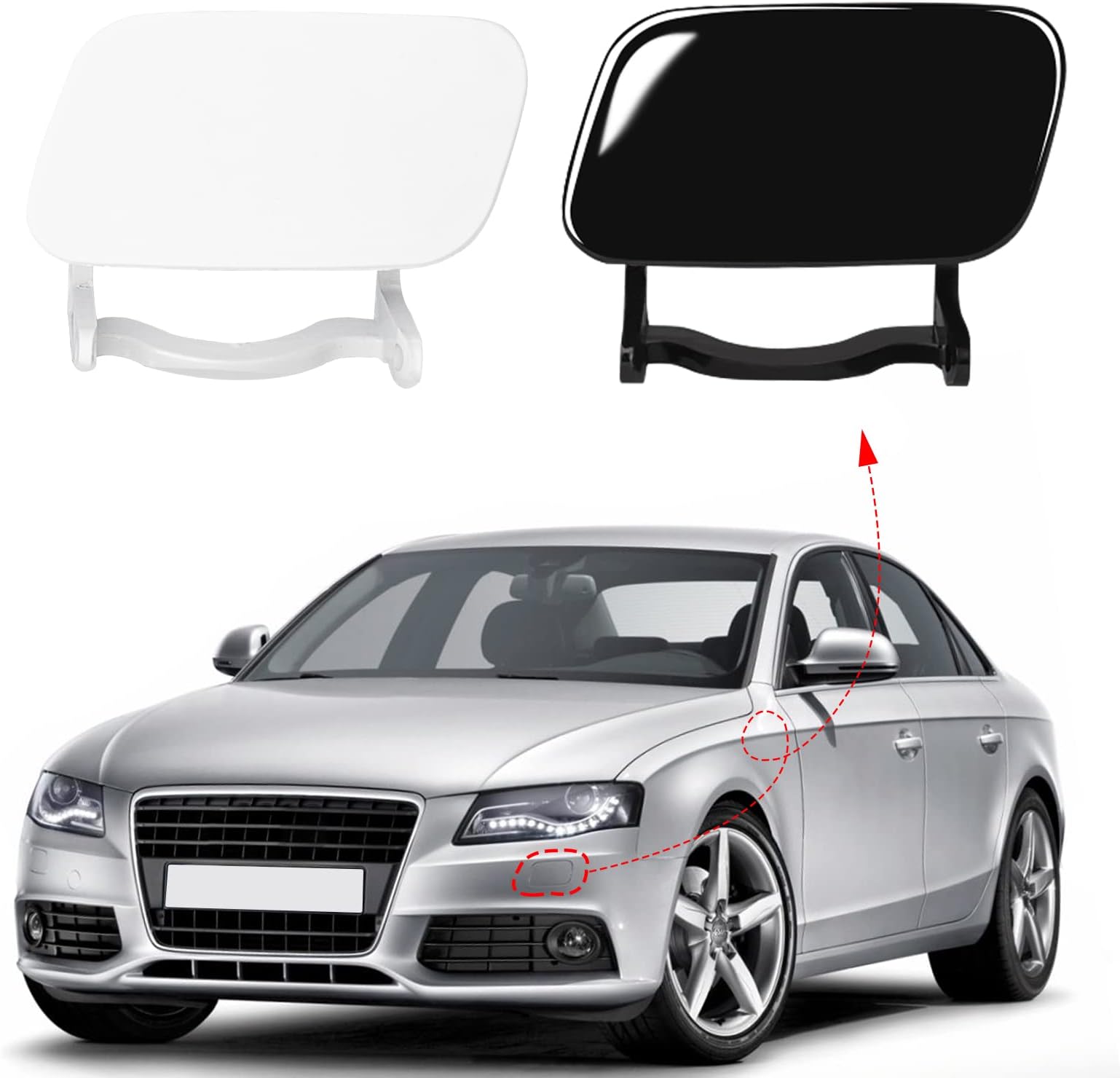 Front Bumper Headlight Washer Nozzle Cover Cap Fit for Audi A4 B8 2009 2010 2011 2012 8K0955275 8K0955276 (Unpainted, Right Passenger Side)