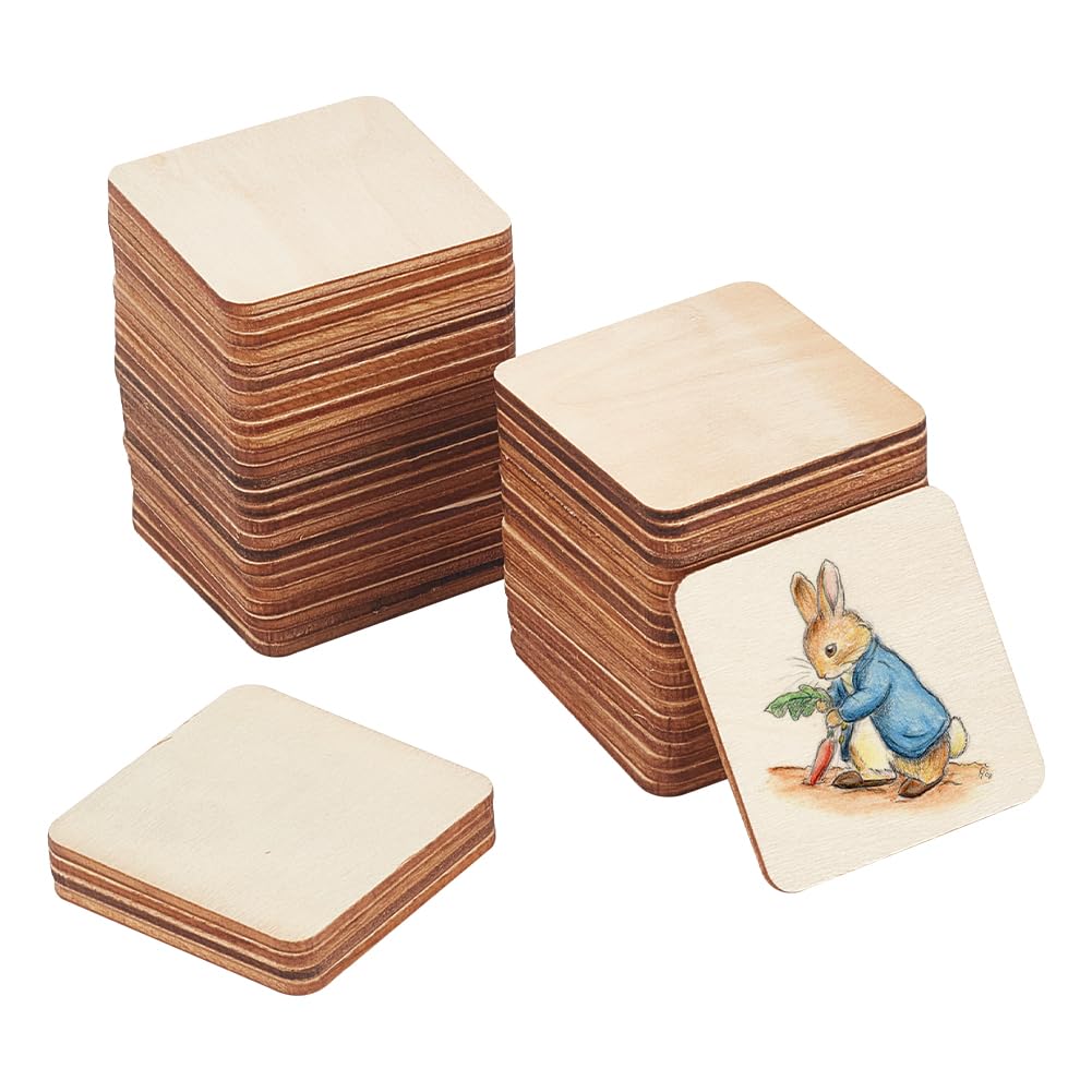 50 Fette Di Legno Naturale 4x4cm - Dischi Quadrati Per Decorazioni Fai Da Te - Foto 3