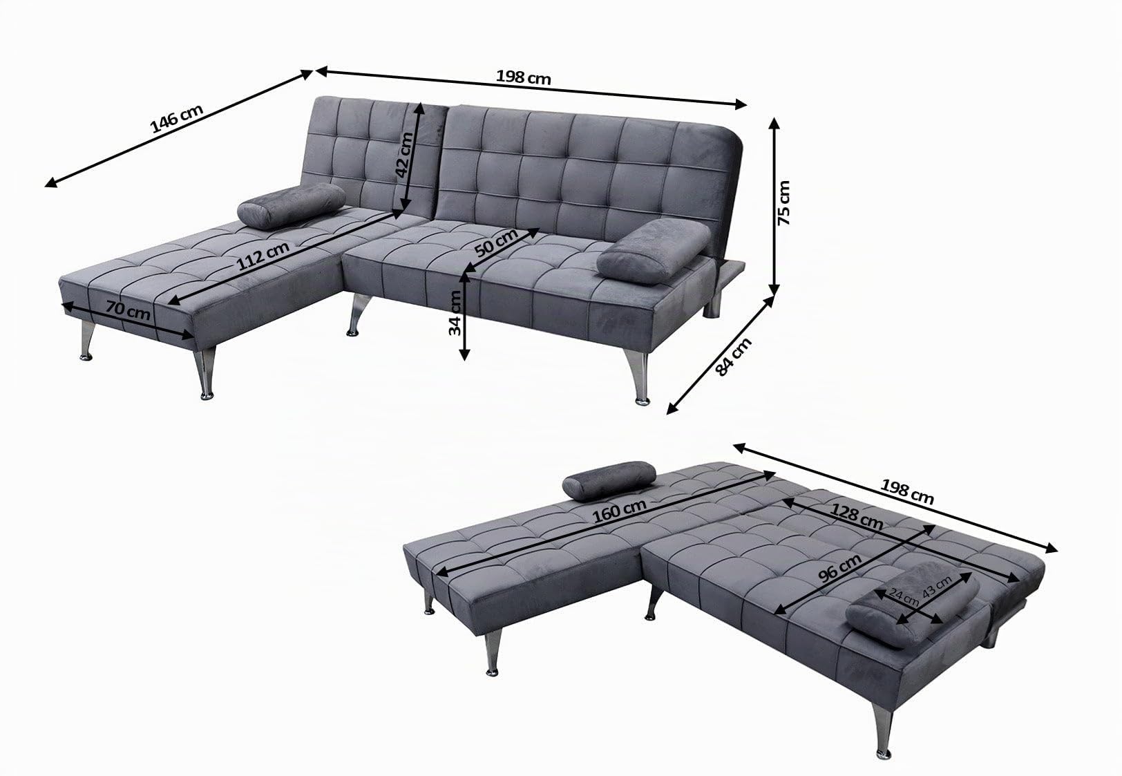 S & S Saldos y Stocks Sofa Cama Chaise Longue Keren XS 198cm Negro
