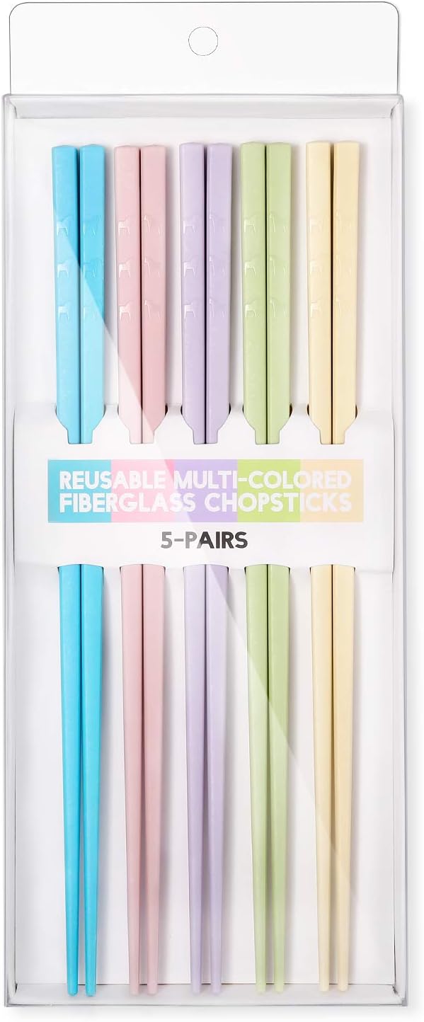 Hiware Reusable Fiberglass Chopsticks Dishwasher Safe, Lightweight, Multicolor - 5 Pairs Gift Set
