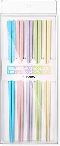 Hiware Reusable Fiberglass Chopsticks Dishwasher Safe, Lightweight, Multicolor - 5 Pairs Gift Set