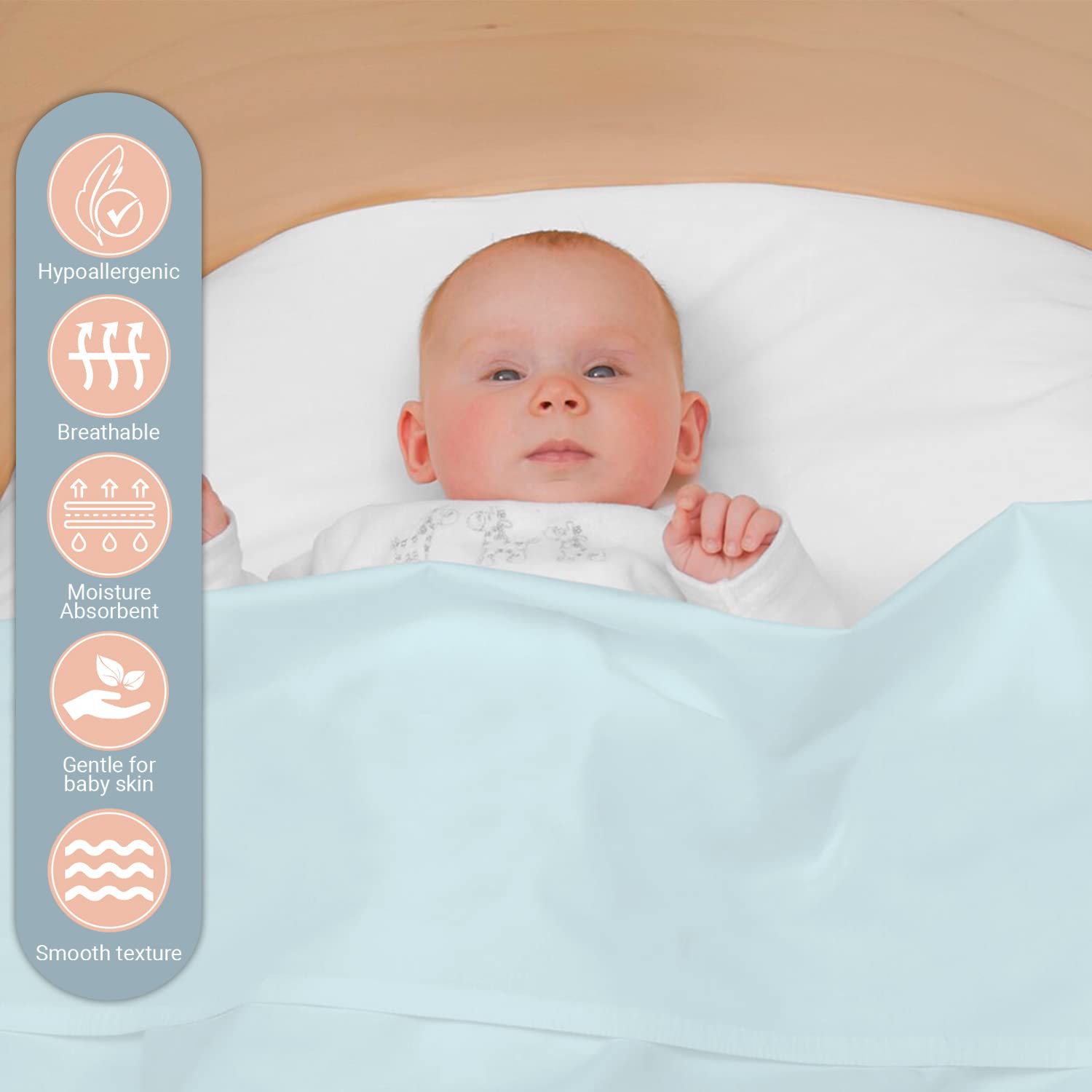 Pizuna Cotton Flat Crib Sheet Baby 70 X 100cm Baby Blue - Image 2