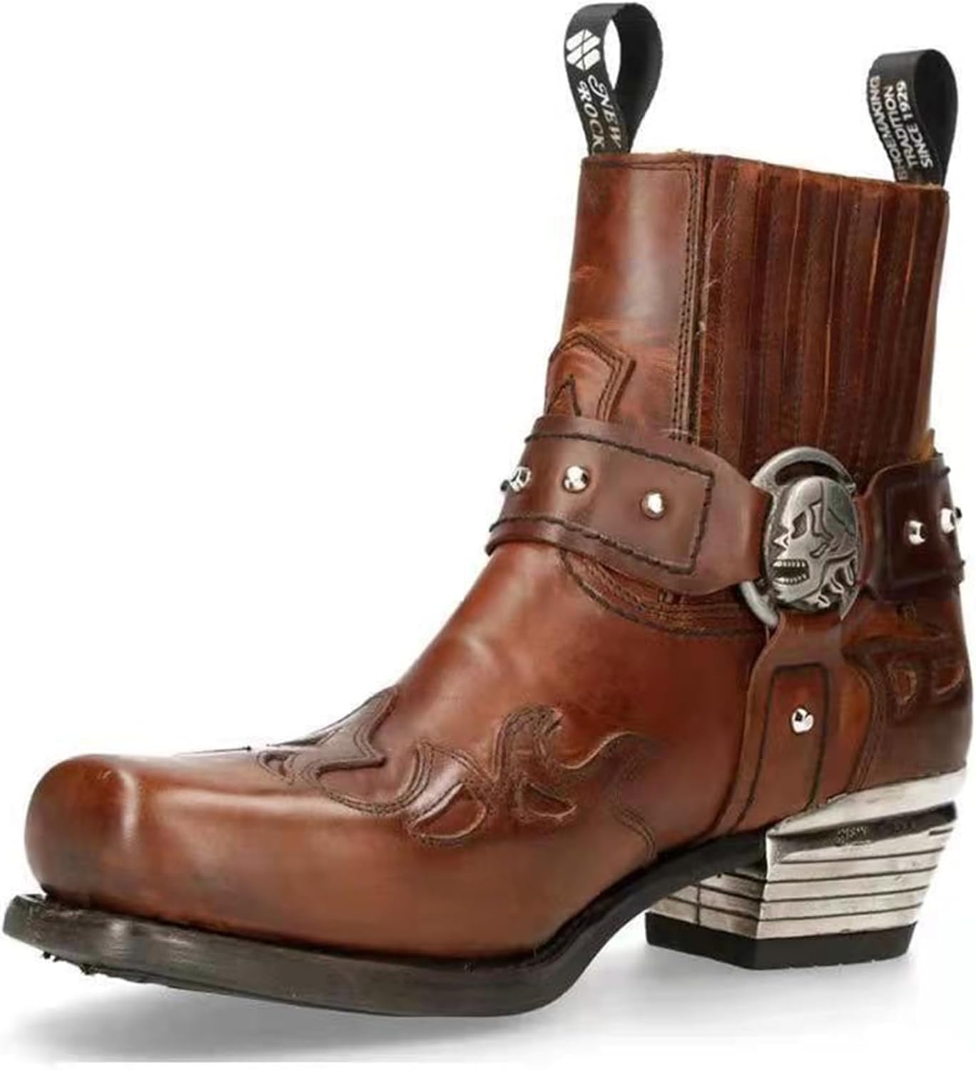 Stivali Da Moto Uomo In Pelle - Punta Quadrata, Cerniera Laterale E Design Western - Foto 6