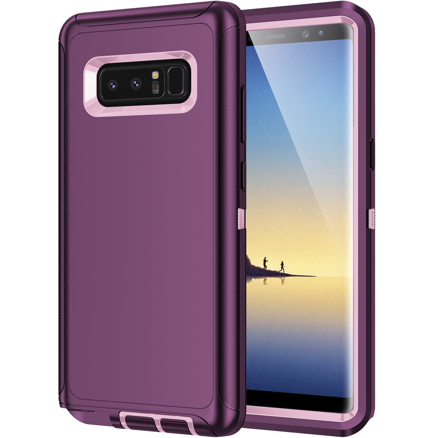 Mieziba for Galaxy Note 8 Phone Cover Case, Shockproof Dropproof Dustproof, 3-Layer Full Body Protection Heavy Duty High Impact Hard Mobile Phone Cases for Samasung Galaxy Note 8, Purple/Pink