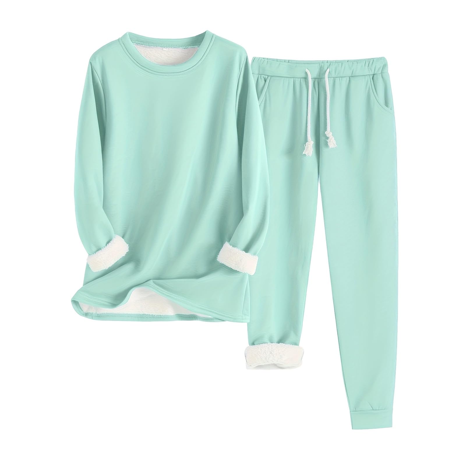 Conjunto de Pijama de Sudadera y Pantalones con Forro para Mujer para Calidez Invernal con Traje de Felpa Tops cómodos y Holgados Ropa de Estar por casa cálida de Invierno para Mujer