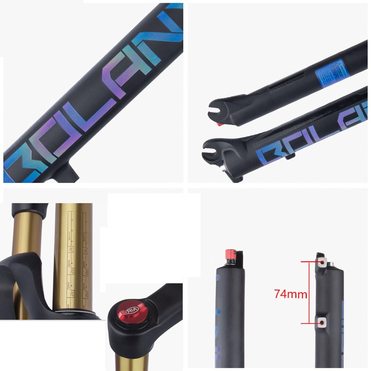 Widelec amortyzowany do rowerów górskich do 26/27,5/29 cali MTB zawieszenie pneumatyczne 100 mm skok sprężyny QR 9 x 100 mm zdalna blokada hamulec tarczowy stożkowy rura widelec rowerowy (kolor: złoty