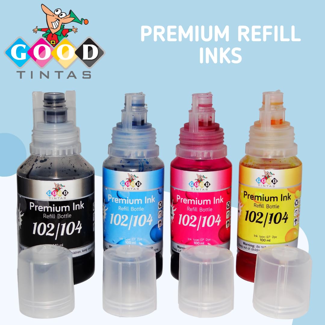 102 104 Tinta Compatible con Epson Ecotank 102 104 (BK 140ML, CMY 100ML) Cartucho de Tinta para Impresora ET-1810 ET-2710 ET-2750 ET-2812 ET-2814 ET-2850 ET-3700 ET-3850 ET-4700 ET-4750