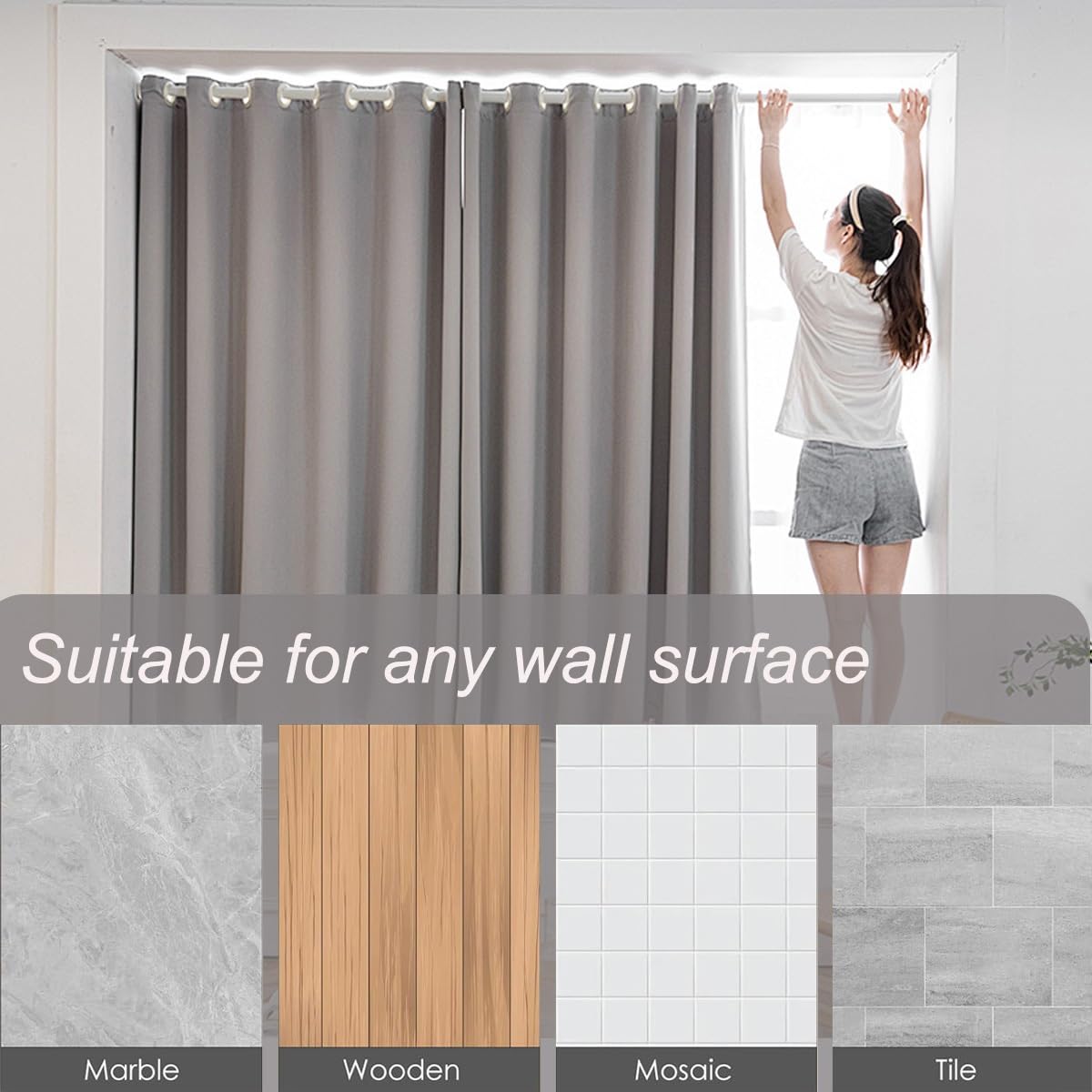 Barra De Cortina De Ducha Extensible Sin Taladro, 410-500 Cm Barra De Cortina Ajustable, Inoxidable Barra Telescópica Extensible Antideslizante Óxido Para Baño, Armario(Negro,410-500cm)