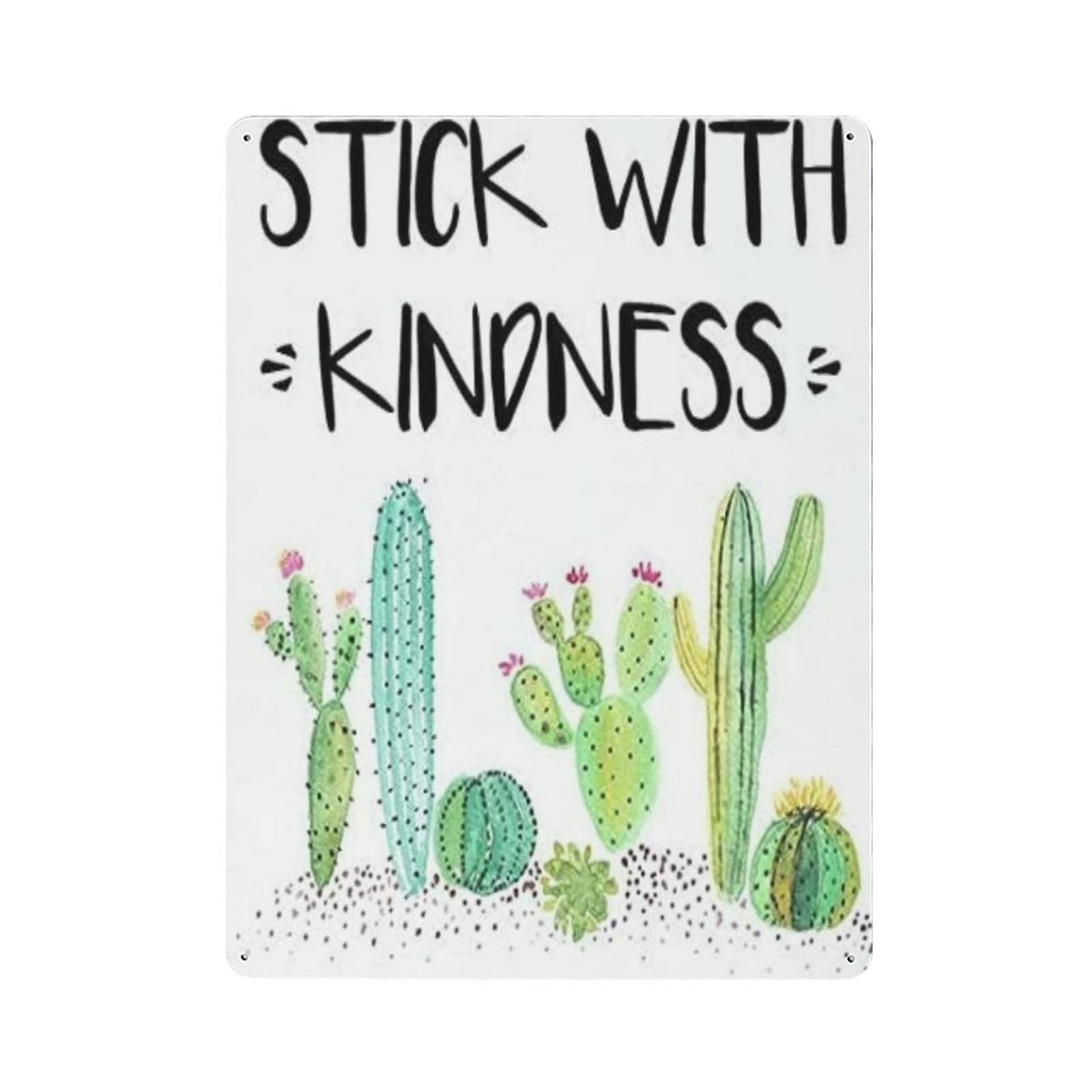 AOOEDM Stick with Kindness Cactus Vintage Metal Tin Sign for Home Coffee Shop Office Wall Art Metal Poster Garage Decor Man Cave Sign Inspirational Quote Wall Decor