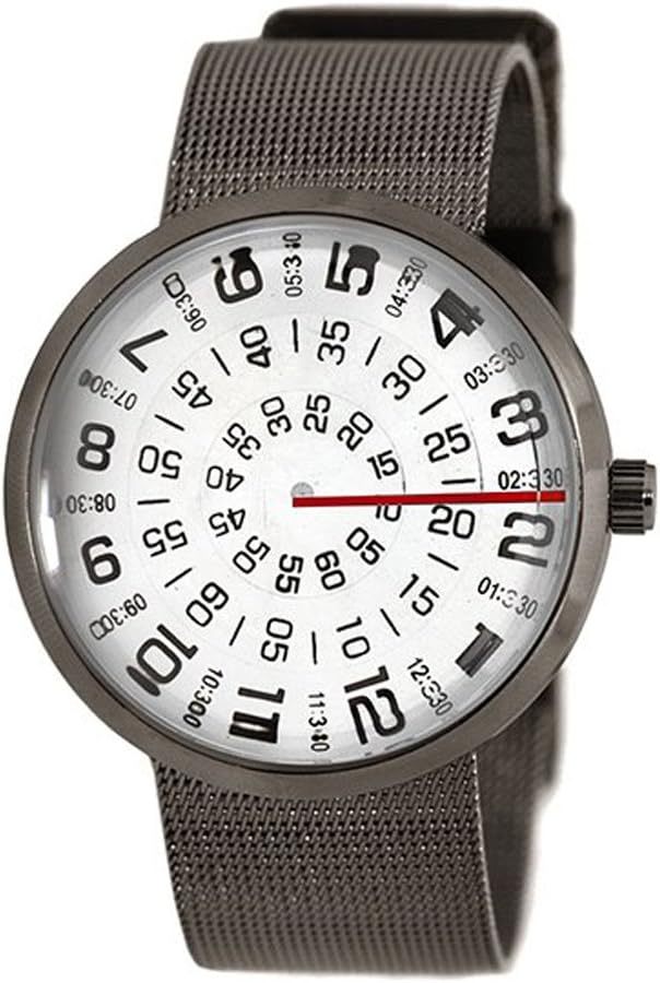 Mykonos Design "Visus White Quartz Stainless Steel IP Black Mesh Gunmetal Discs Unisex Watch