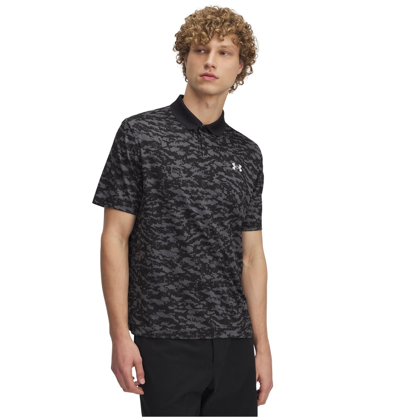 Under Armour Mens Perf 3.0 Printed Polo Black/Castlerock XL