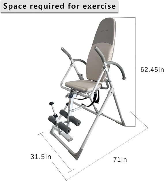 Inversion Table with Adjustable Backrest and Ankle Support, Comfortable Cushioned Seat, Safety Belt, Foldable Exercise Equipment