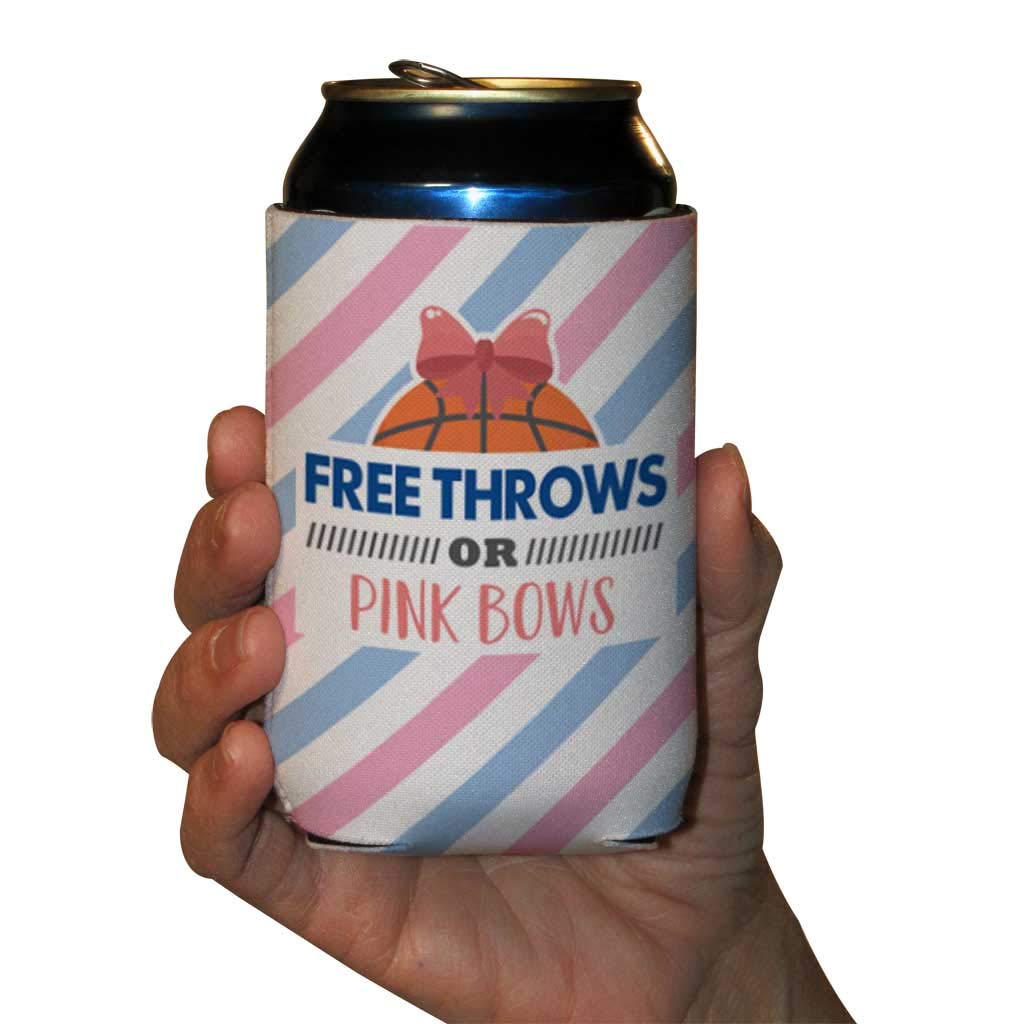 VictoryStore Can and Beverage Coolers - Basketball Gender Reveal Can Cooler, Free Throws or Pink Bows, Set of 6