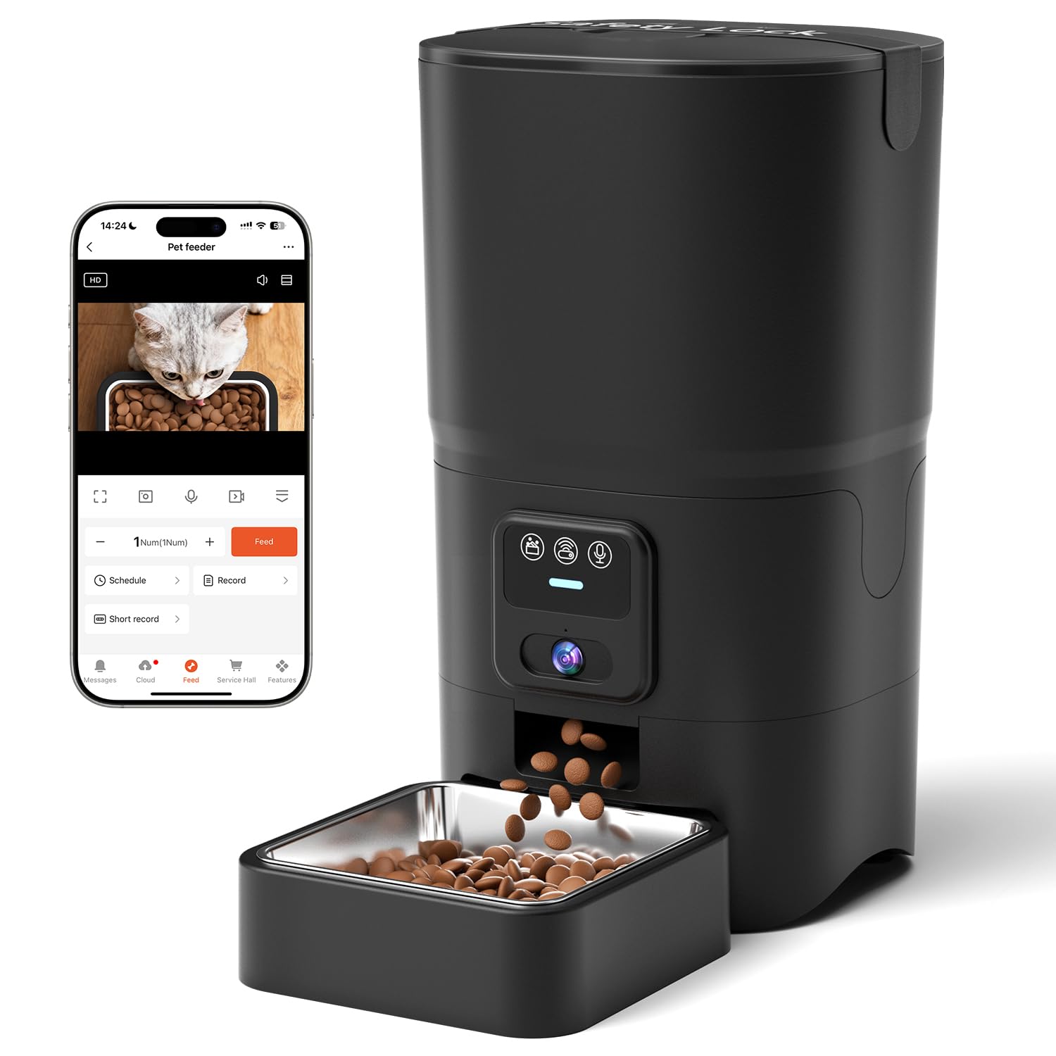 PAPIFEED Automatic Cat Feeder with Camera, 1080P HD & Night Vision, 6L Cat Food Dispenser with App, 5G WiFi Timed Cat Feeder for Dry Food, 2-Way Audio, Smart Pet Feeder for Dog, 1-10 Meals/Day