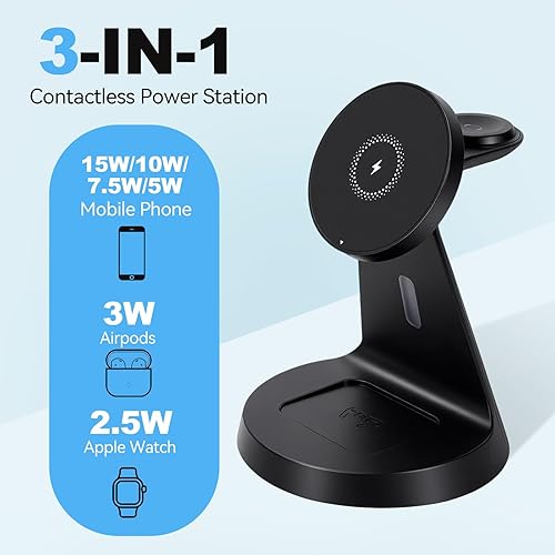 Miniatura 3 de Estación de carga 3 en 1, base de carga inalámbrica magnética compatible con Qi3 de 15 W de carga rápida para Apple iPhone 1615141312 Series iWatch