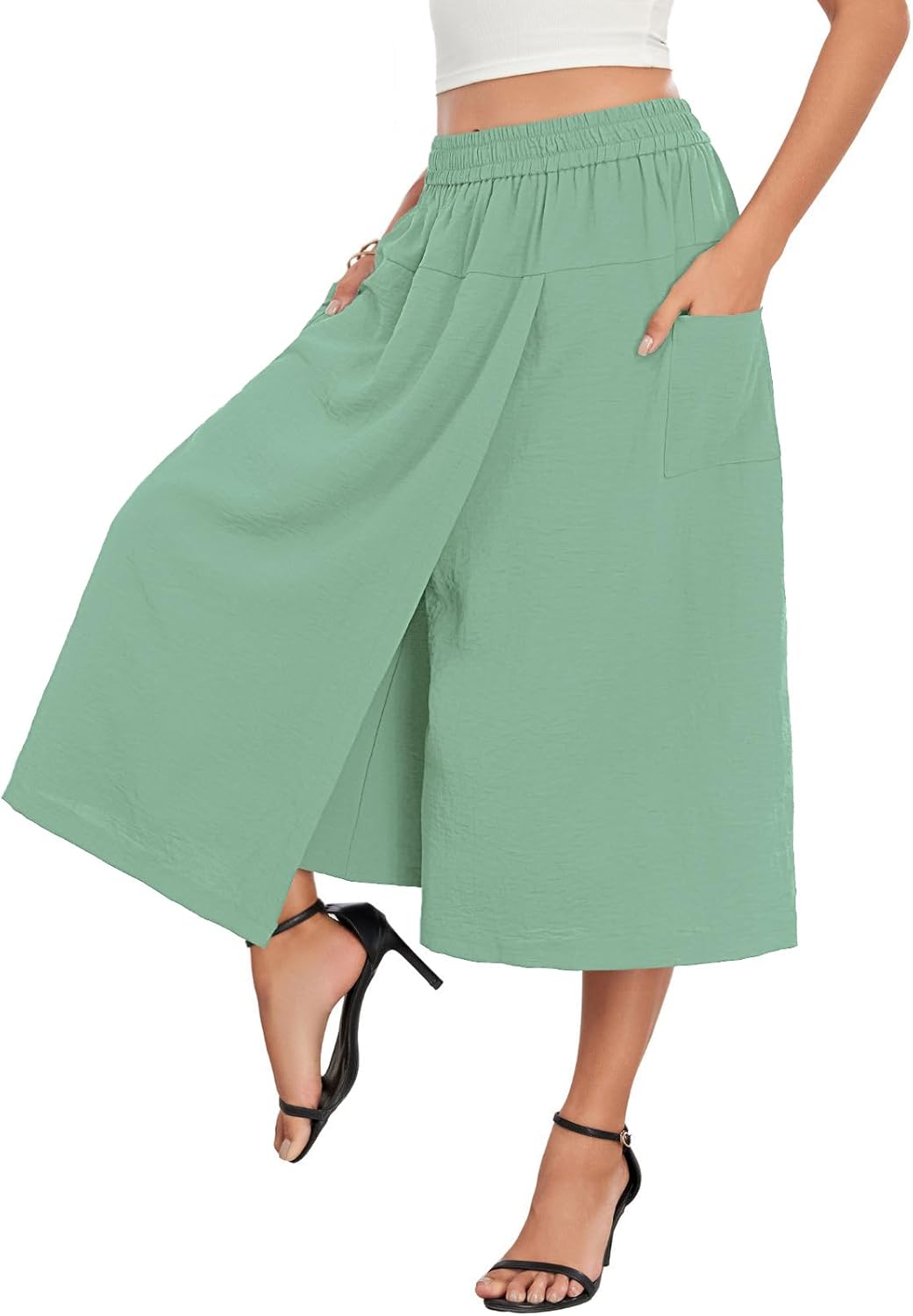 Women's Novelty Pants Relaxed Fit Capri Culottes Flowy Palazzo Skorts with Pockets