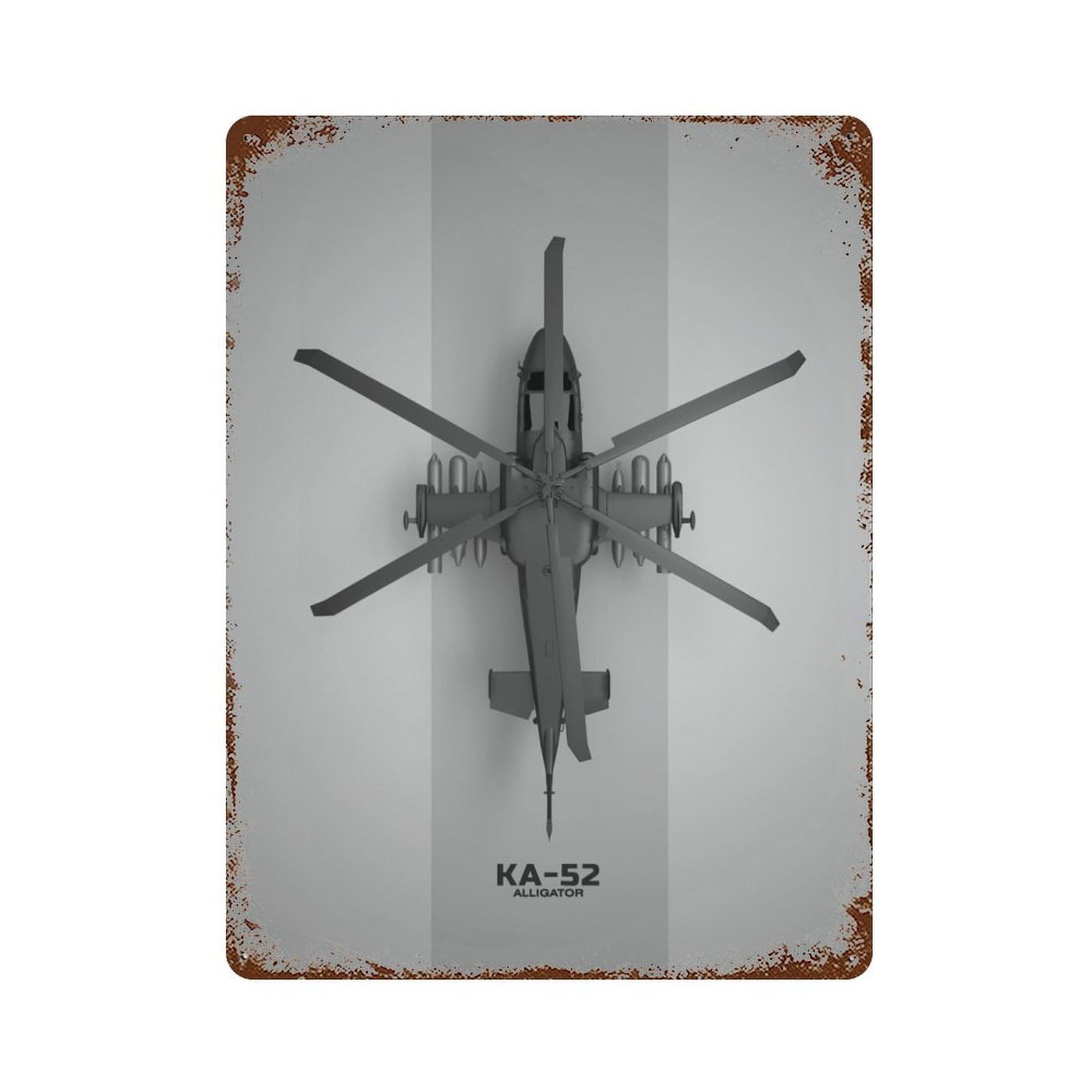 Kamov Ka52 Alligator Rust Effect Tin Sign 15.7"x11.8", Ideal for Farmhouse, Kitchen And Entryway Decor