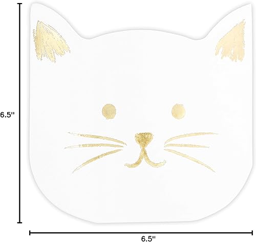 Miniatura 6 de BLUE PANDA Servilletas de gato para fiestas y cócteles, paquete de 50-6.5 x 6.5 pulgadas, plegadas, papel de aluminio blanco y dorado, 3 capas,