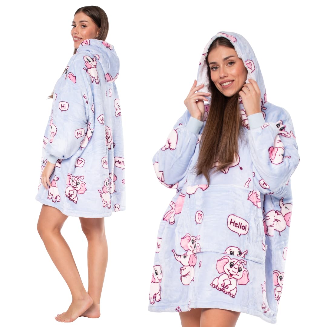 nikcorp - Blanket with Hood - Blanket with Hood for Autumn and Winter - Oversized Plaid with Sleeves - 2 Warm Layers, One Size XXL, with Large Pocket, purple, XXL Taglia unica