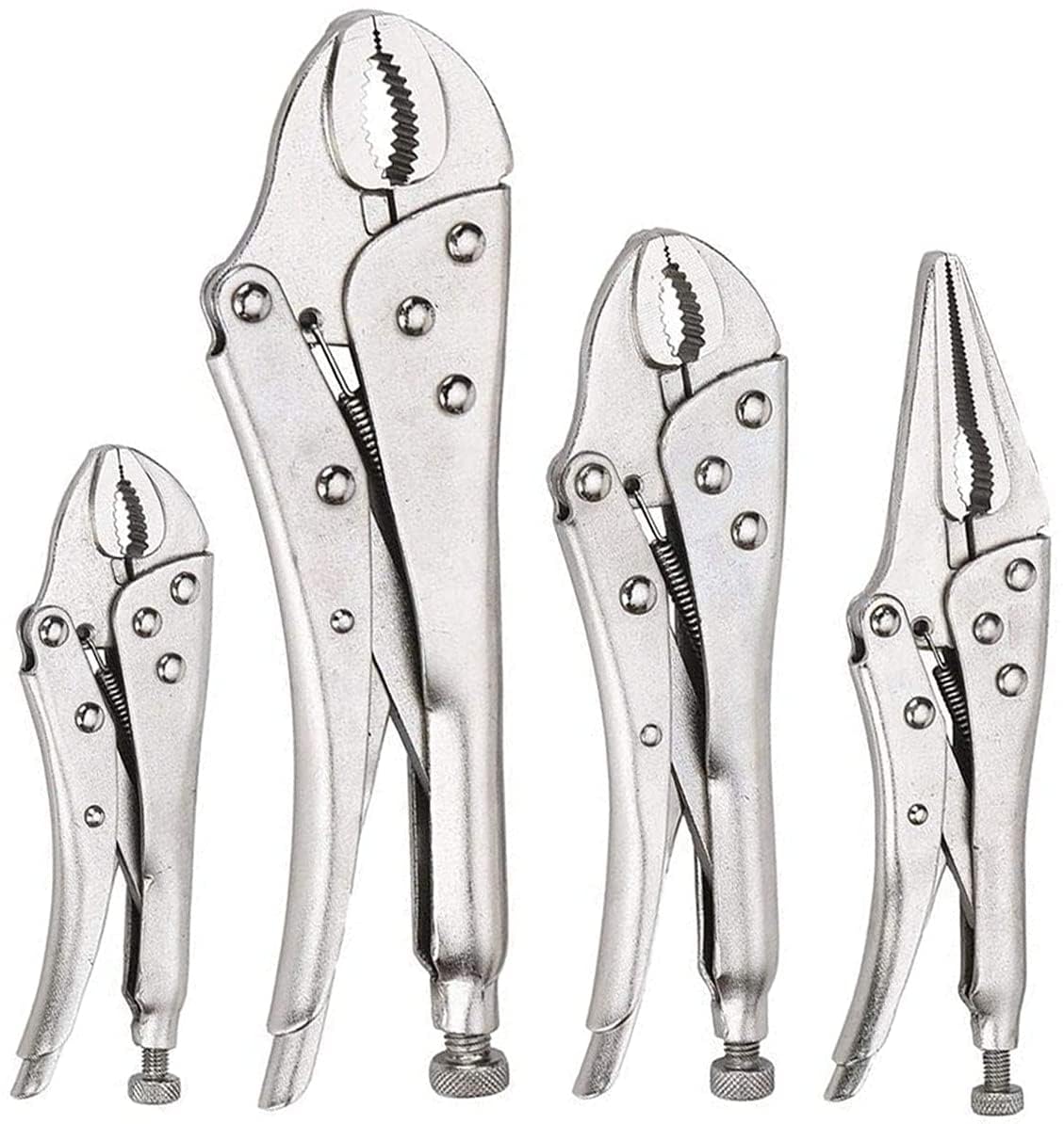 FASTPRO 4-Piece Locking Pliers Set, Vice Grips Pliers Included 5", 7", 10" Curved Jaw and 6-1/2" Straight Jaw