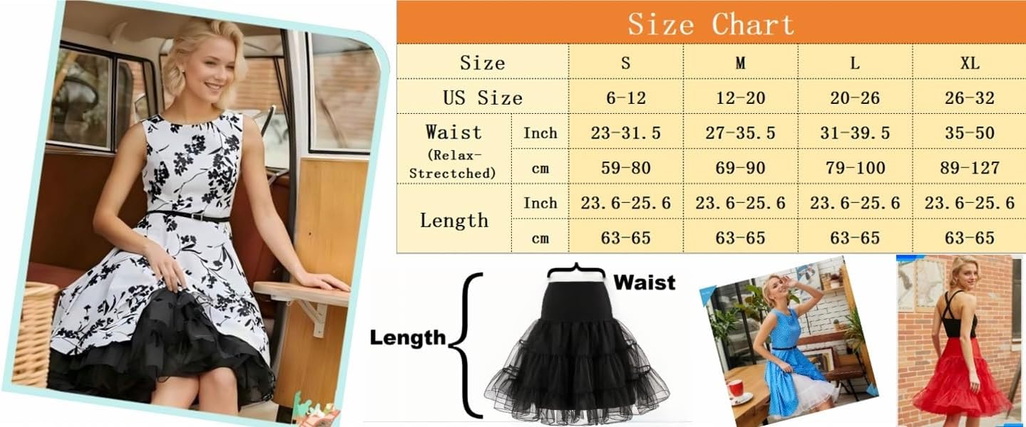 Women's 50s Vintage Petticoat 26" Crinoline Rockabilly Tutu Skirt Slip S-L… - Image 5