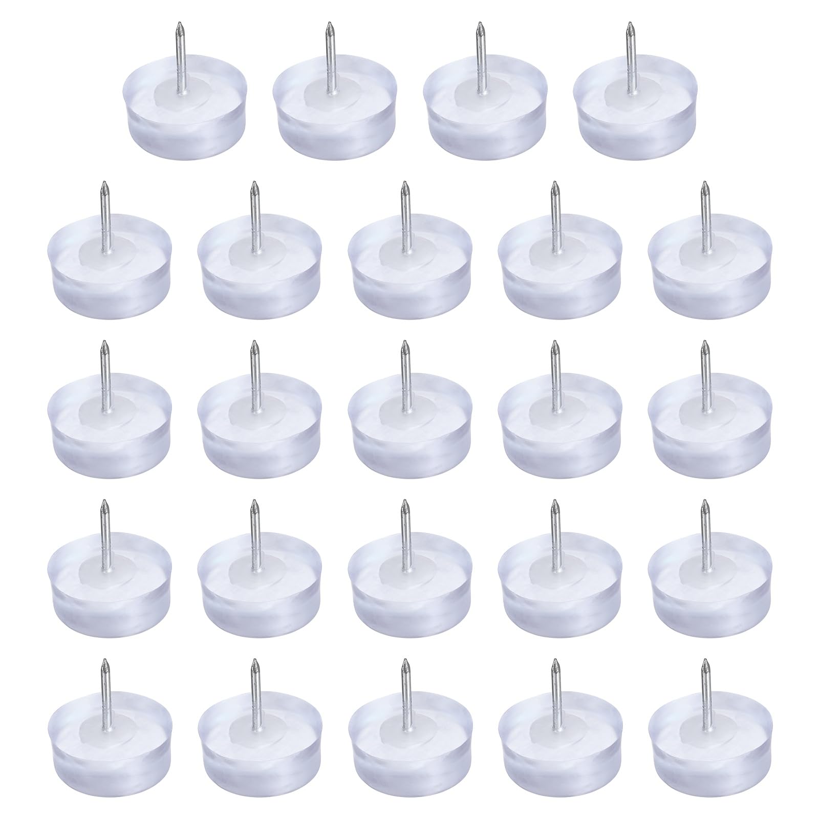 sourcing map 24Pcs Furniture Sliders, 24mm Round Plastic Furniture Guides Nail-on Pads, Hardwood Floor Protectors for Chair, Table, Desk, Cabinet Leg, Transparent Blue