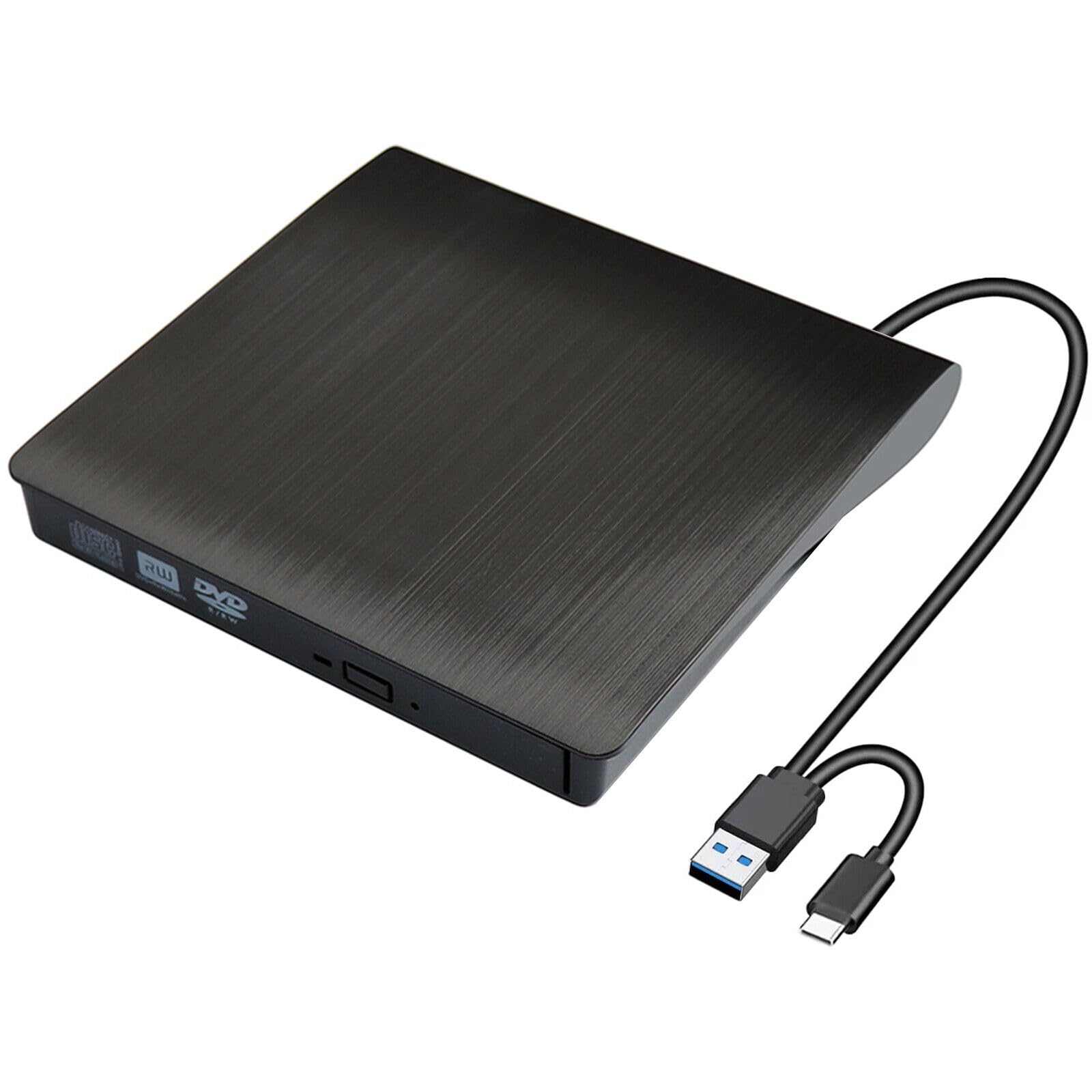 LipiWorld® 2in1 External DVD Optical Drive Type-C & USB 3.0 CD Writer Slim Portable External Optical CD/DVD +/-RW Drive Writer Burner Player High Speed Data Transfer for Laptop Desktop Windows