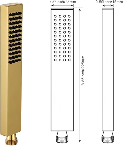 Miniatura 3 de Asyas Cabezal de ducha de mano cuadrado de latón macizo de alta presión para ducha de mano de titanio dorado para reemplazo de baño