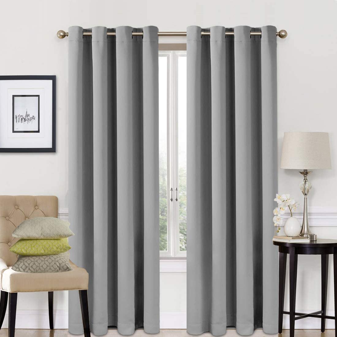 Kb Tradax Silver Blackout Curtains For Bedroom 54 Inch Drop Eyelet Thermal Curtains & Drapes Short Blackout Curtains For Window Treatment Living Room/Kitchen, 2 Panels, W66 X L54,