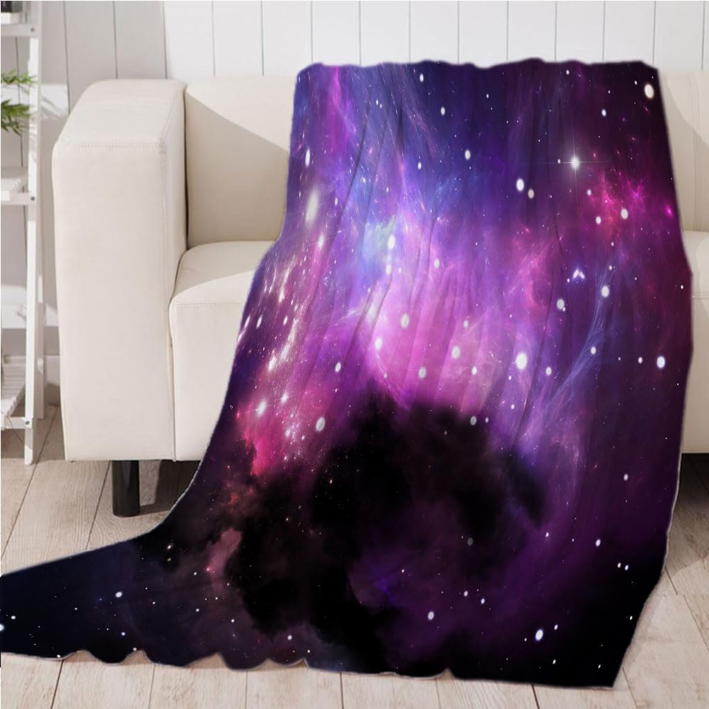 Coperta Letto Matrimoniale Coperta Di Flanella In Microfibra 180X200Cm Paesaggio Della Galassia Viola Stampata Motivo Coperte Divano Inverno Pelose Per Bambini/Adulti Decorazione Per La Casa