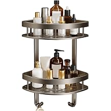 JSLJJBD Corner Shower Caddy Standing No Hole Punching Adhesive Shower Corner Caddy Aanti-Rust Double Layer Bath Storage Rack for Bathroom Gray Double-layered